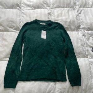 NWT MANGO Green Fuzzy Knit Lightweight Sweater womens M